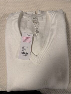 Lilly Pulitzer White V-Neck Sweater Lightweight Knit